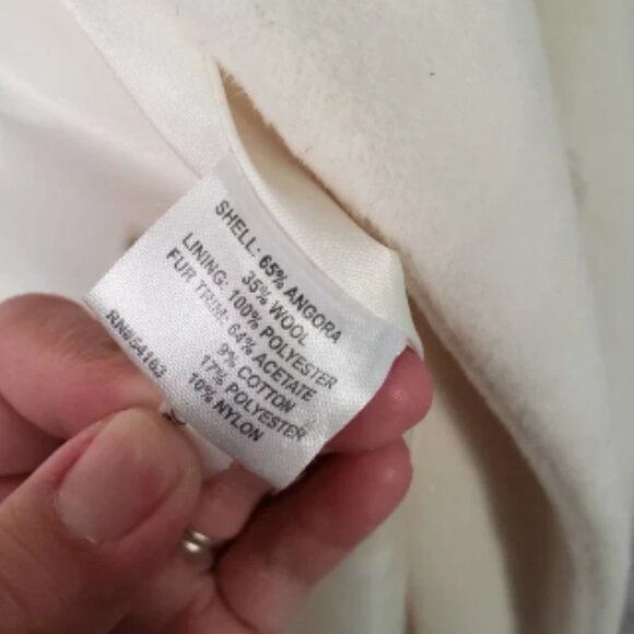 CALVIN KLEIN white wool blend black collar mid-length winter coat 2 - Picture 8 of 8